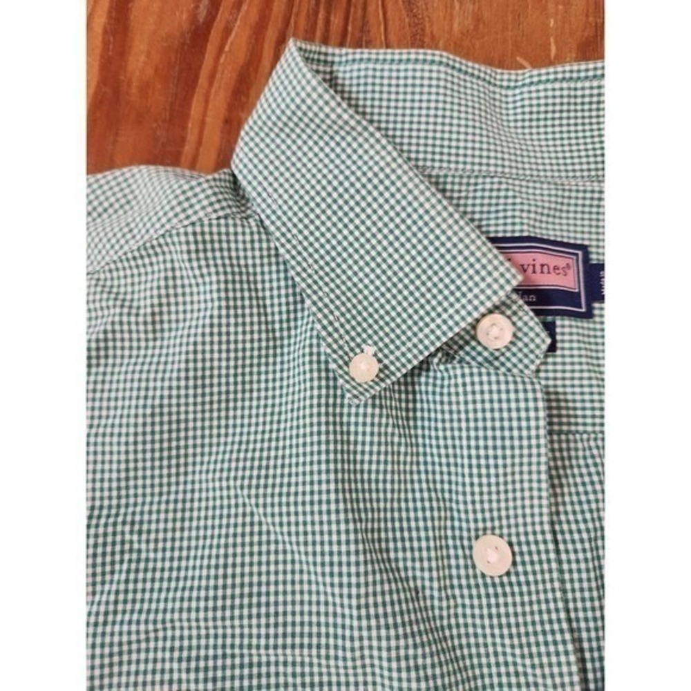 Vineyard Vines Men's Med Green Check Murray Shirt Long Sleeve Button Down Cotton - Picture 7 of 10